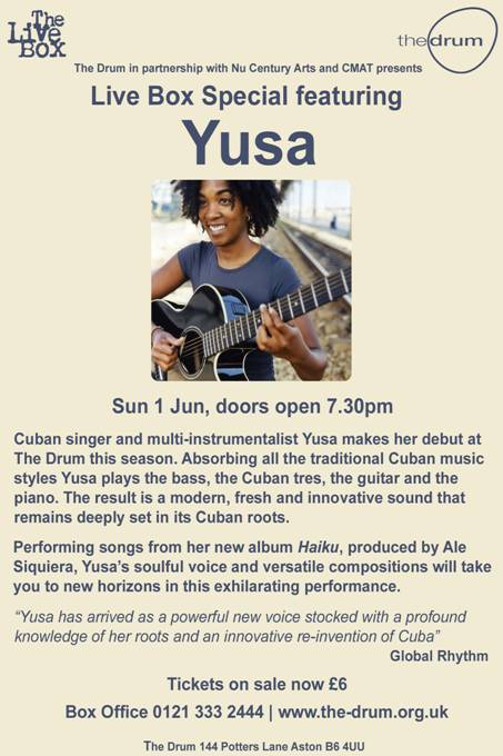 Cuban singer, Yusa, live at the Drum Sunday 1st June